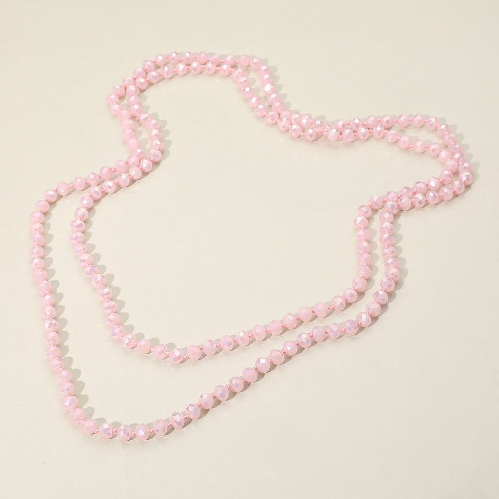 Faceted Beaded Wrap Around Long Necklace Pink